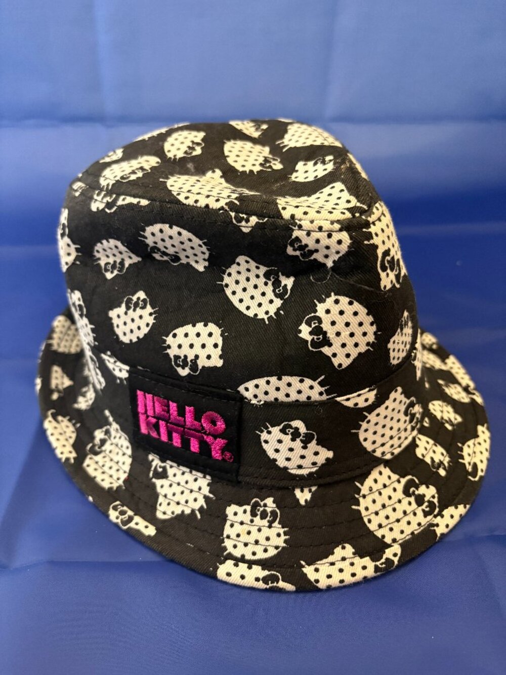 Hello Kitty Sanrio Black & White Polka Dot Bucket Hat Pink Logo